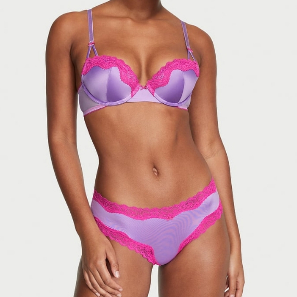 2pc-Tease Smooth Push Up Bra & High Leg Scoop Thong Panty (Purple/Paradise)